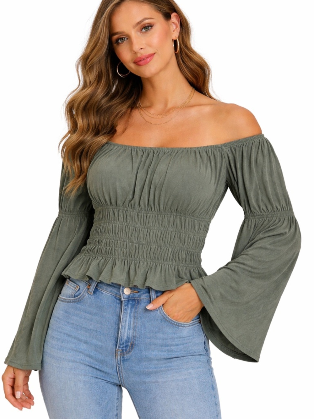 Kirious  Los Angeles size Large Blouse Casual Top Flare Arms and Shaping Waist